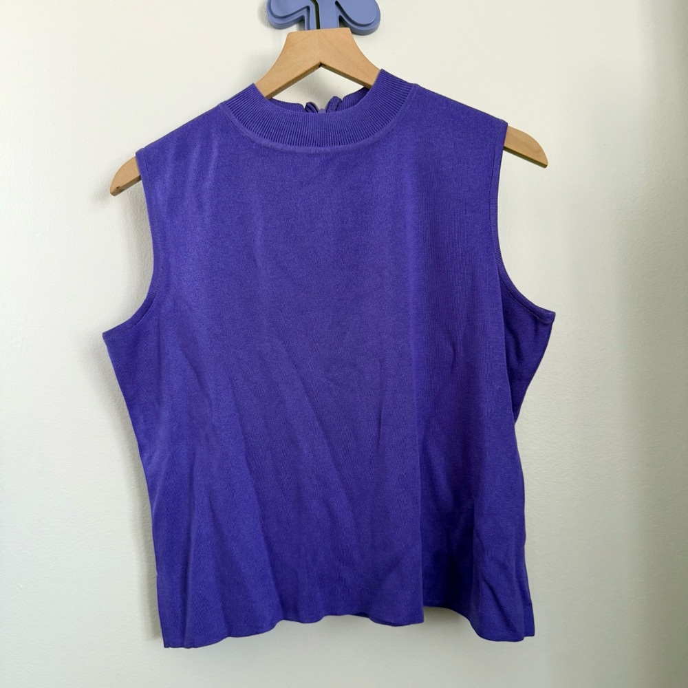 Mingwang Large Petite Purple Knit Tank Crew Neck Office Career Preppy